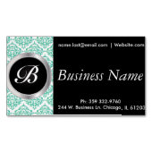 ブラエレガントックアンドティール(緑がかった色)ダマスク マグネット名刺 (正面)
