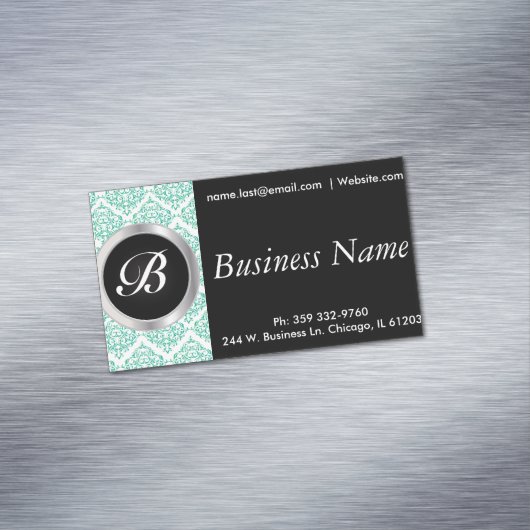 ブラエレガントックアンドティール(緑がかった色)ダマスク マグネット名刺 (インサイチュ)