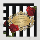 ブラエレガントックアンドホワイトストライプのバラ 招待状 (正面/裏面)