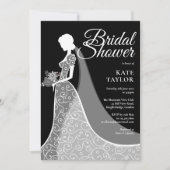 ブラエレガントックアンドホワイトレースガウンブライダルシャワー 招待状 (正面)