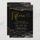 ブラエレガントックアンド金ゴールドエーゲートフィーチ誕生日 招待状 (正面/裏面)