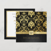 ブラエレガントックアンド金ゴールドダマスク50誕生日 招待状 (正面/裏面)