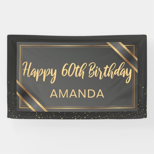 ブラエレガントックアンド金ゴールド60誕生日 横断幕 (横)