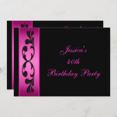 ブラエレガントックフローラホットピンクパーティー 招待状 (正面/裏面)