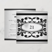 ブラエレガントックフローラライトシルバー21歳誕生日 招待状 (正面/裏面)
