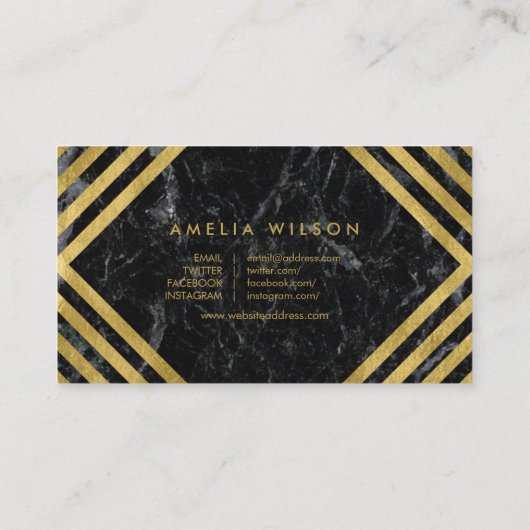 ブラエレガントックマーブルフェイク金ゴールドソーシャルメディア 名刺 (裏面)