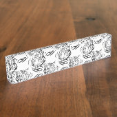 ブラエレガントック&ホワイトタイガーヘッドプリントデザイン デスクネームプレート (側面)