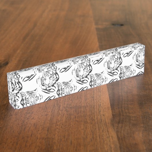 ブラエレガントック&ホワイトタイガーヘッドプリントデザイン デスクネームプレート (側面)