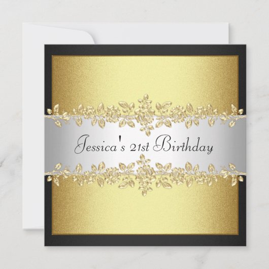 ブラエレガントック&ホワイト金ゴールドバラ誕生会 招待状 (正面)