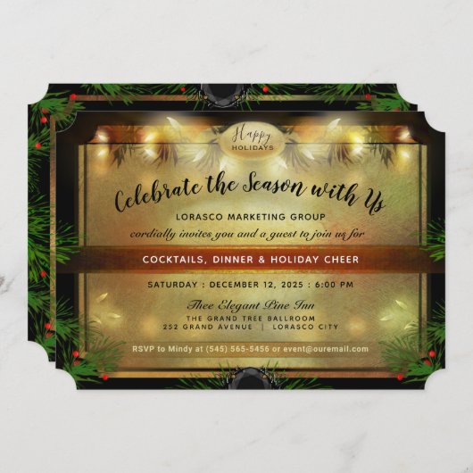 ブラエレガントック&金ゴールドホリデ企業のー 招待状 (正面/裏面)