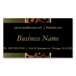 ブラエレガントック、金ゴールド、オリーブグリーンレオパードストライプ マグネット名刺