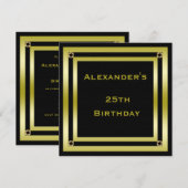 ブラエレガントック&金ゴールド·フレーム·マン25誕生日 招待状 (正面/裏面)