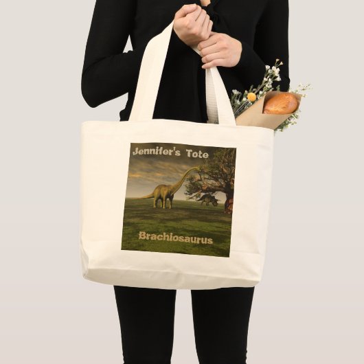 ブラキオサウルスのカスタムデザイン ラージトートバッグ (正面(商品))