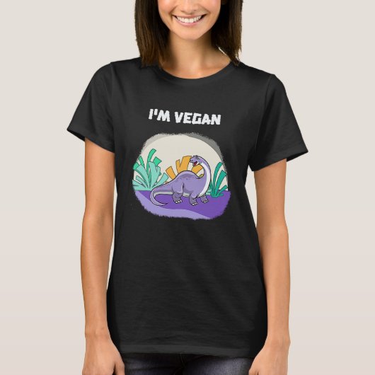 ブラキオサウルス かわいい恐竜 ビーガン Tシャツ (正面)