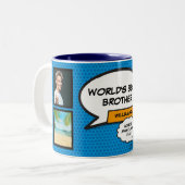 ブラザーおもしろいクールモダン漫画フォトコラージブルー ツートーンマグカップ (正面左)