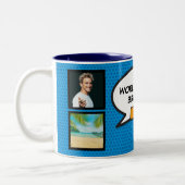 ブラザーおもしろいクールモダン漫画フォトコラージブルー ツートーンマグカップ (左)