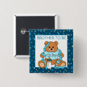 ブラザーになるブルーテディベア赤ちゃんシャワー 缶バッジ (正面&裏面)