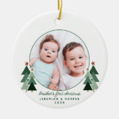 ブラザーの初めてのクリスマスかわいい木2枚 セラミックオーナメント (正面)