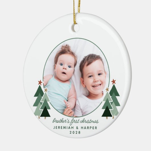 ブラザーの初めてのクリスマスかわいい木2枚 セラミックオーナメント (左)