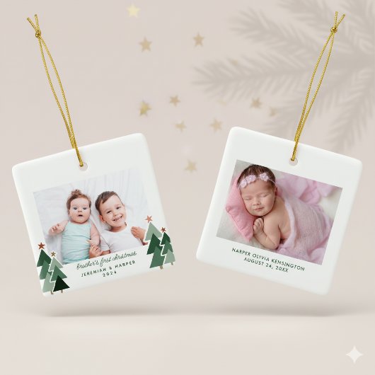 ブラザーの初めてのクリスマス素朴ツリー2 セラミックオーナメント