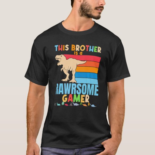 ブラザーゲーマー恐竜ビデオゲームビッグTrex Bro Tシャツ (正面)