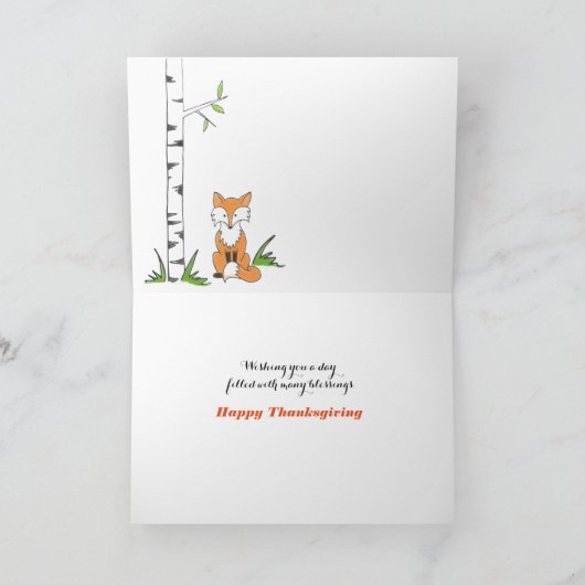 ブラザースクラップブックの森のキツネへの感謝祭 シーズンカード (内部)