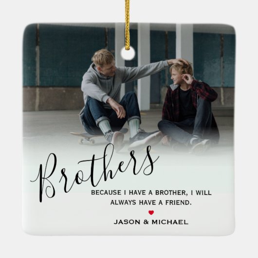 ブラザースタイリッシュパーソナライズされたフォトと引用文カスタム セラミックオーナメント (裏面)
