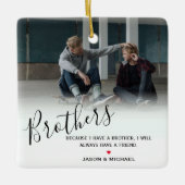 ブラザースタイリッシュパーソナライズされたフォトと引用文カスタム セラミックオーナメント (正面)