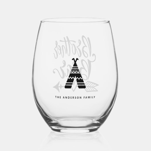 ブラザーベアートバル書パーソナライズされた道 ステムなしワイングラス (裏面)