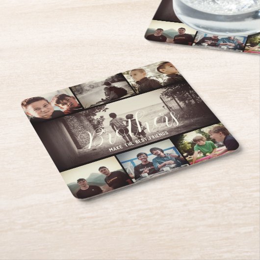 ブラザーモダンフリ最高のーズDark Photo Collage スクエアペーパーコースター (アングル)