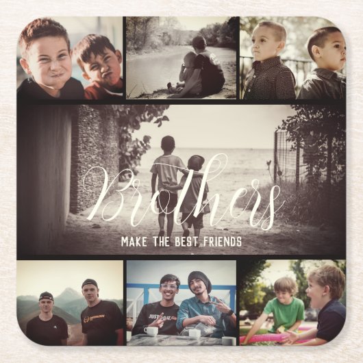 ブラザーモダンフリ最高のーズDark Photo Collage スクエアペーパーコースター (正面)