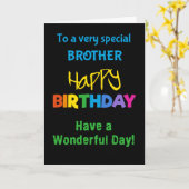 ブラザーレインボーカラーズオンブラック誕生日カード カード (黄色い花)