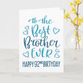 ブラザー最高のエバー92番目の誕生日タイポグラフィインブルー カード (黄色い花)