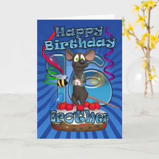 ブラザー用16誕生日カードファンキー- A上のマウス カード (黄色い花)