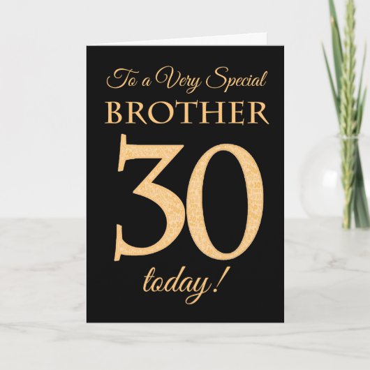 ブラザー金ゴールドに対するブラックへの30番目の誕生日 カード (正面)