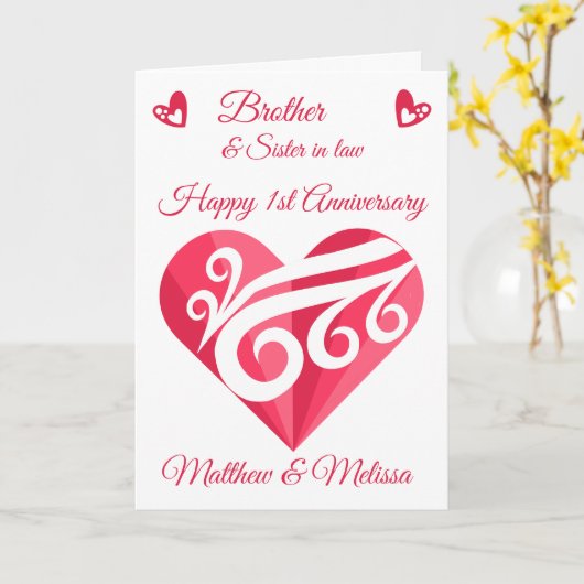 ブラザー1周年記念結婚ピンクハートカード カード (黄色い花)