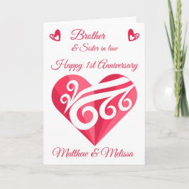 ブラザー1周年記念結婚ピンクハートカード カード