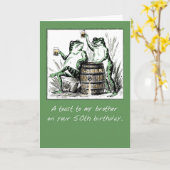 ブラザー50誕生日カエルとビール カード (黄色い花)