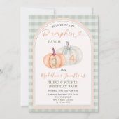 ブラザー&シスターパンプキンパッチギンガム誕生日 招待状 (正面)