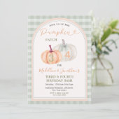 ブラザー&シスターパンプキンパッチギンガム誕生日 招待状 (スタンド正面)