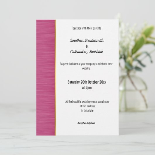 ブラシかわいらしド付きピンク金ゴールドトリム招待状 招待状 (スタンド正面)