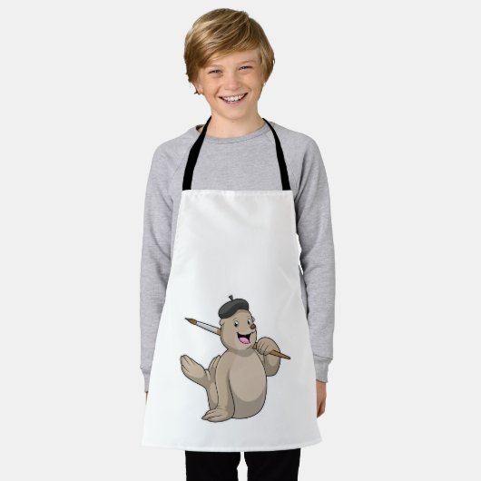 ブラシでペインターとしてシ絵を描ェルする エプロン (着用した状態)