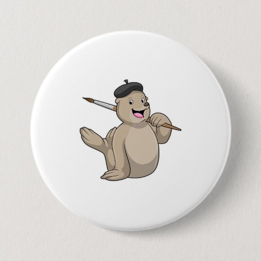 ブラシでペインターとしてシ絵を描ェルする 缶バッジ (正面)