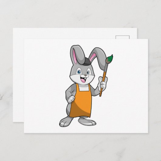 ブラシでペインターとして絵を描のバニー ポストカード (正面/裏面)