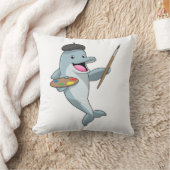 ブラシとカラーを使用し絵を描たイルカ クッション (ブランケット)