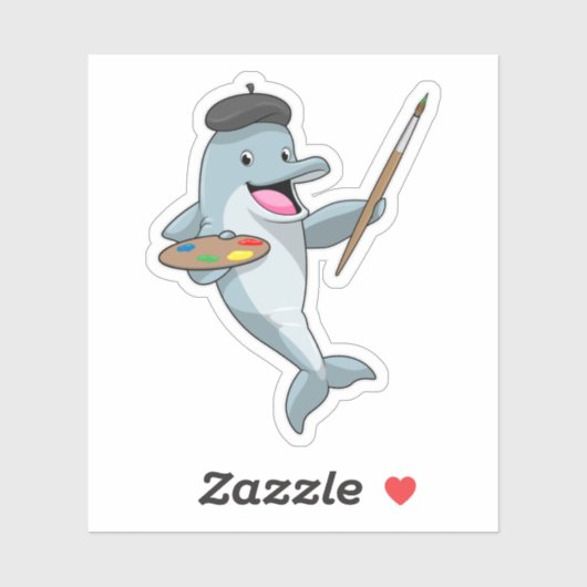 ブラシとカラーを使用し絵を描たイルカ シール (シート)