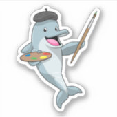 ブラシとカラーを使用し絵を描たイルカ シール (正面)