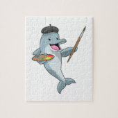 ブラシとカラーを使用し絵を描たイルカ ジグソーパズル (縦)