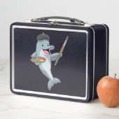 ブラシとカラーを使用し絵を描たイルカ メタルランチボックス (インサイチュ)