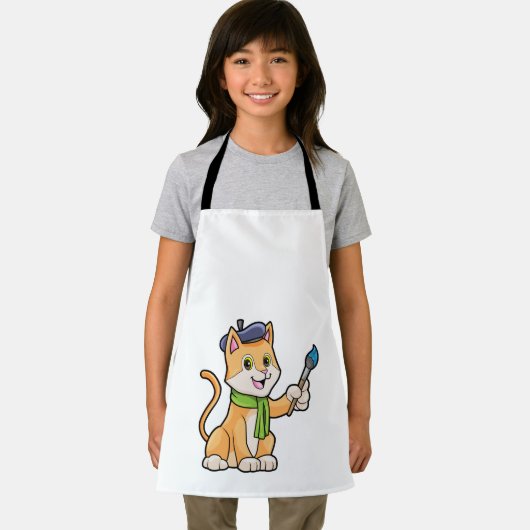 ブラシとスカーフを巻いた画家としての猫 エプロン (インサイチュ)